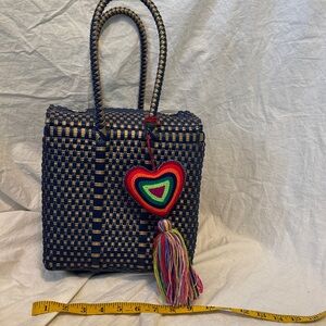 Stylish Navy Blue Woven Tote Bag
